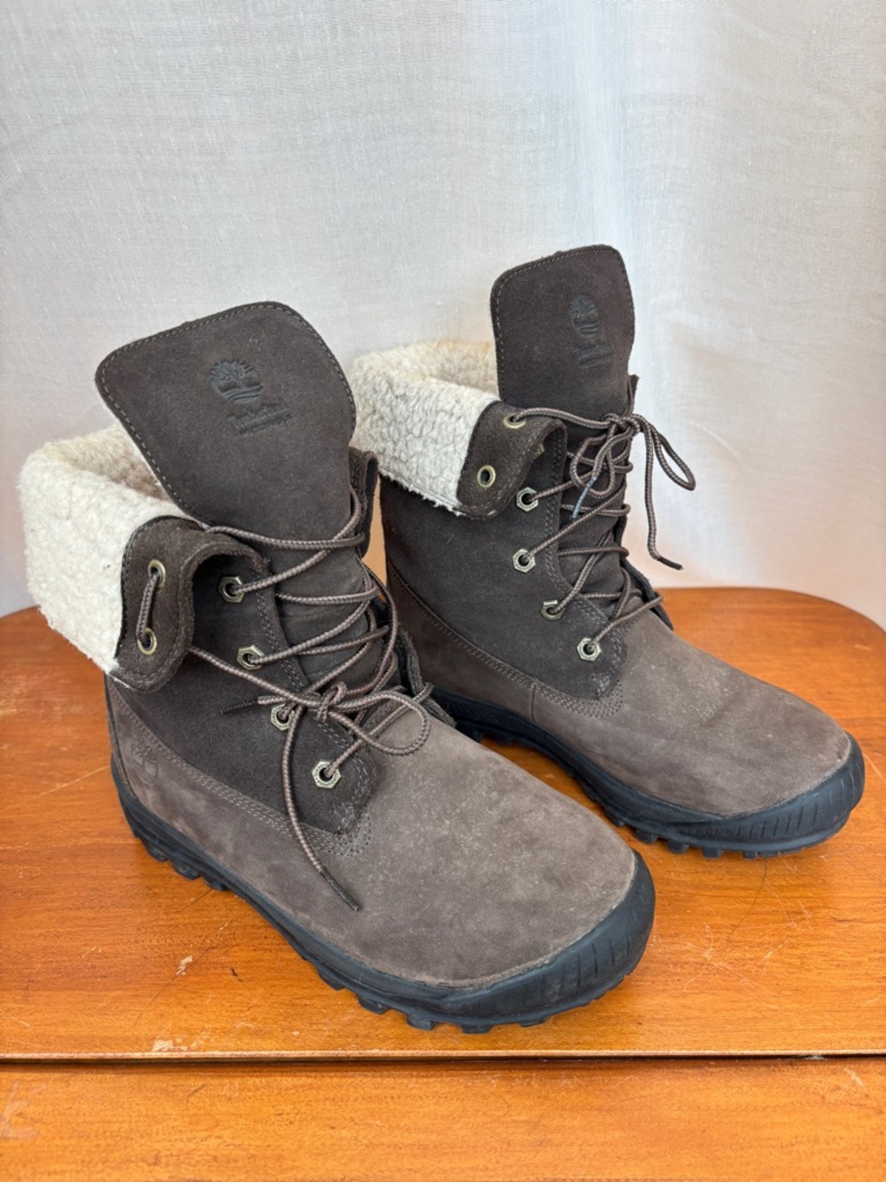Timberland Woodhaven Waterproof Snow Boots Teddy Sherpa Lined Brown 6.5